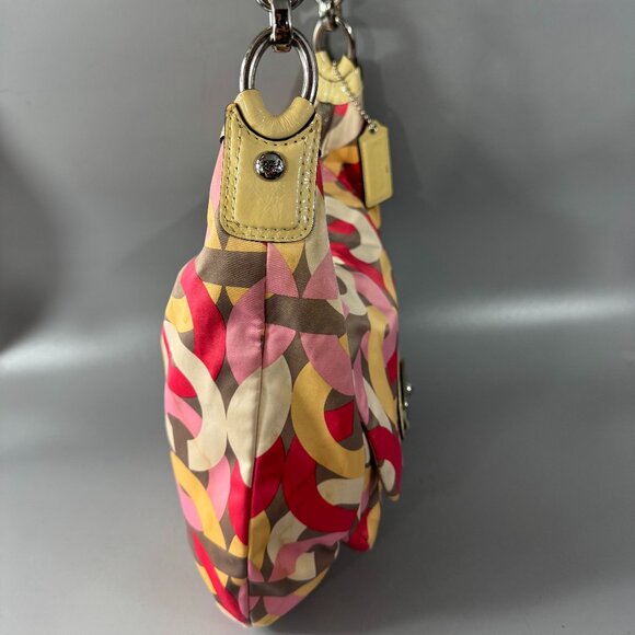 COACH # F22745 Kristin Op Art Yellow Multicolor Satin Hobo Shoulder Bag - Picture 7 of 15